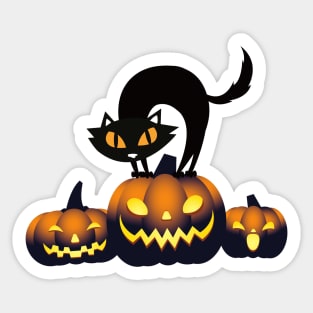 Halloween Spooky Pumpkins Black Cat and Happy Fall Season Autumn Vibes Sticker